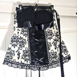 Sexy Black and Cream Bustier/Corset Halter straps side Zipper Size Medium